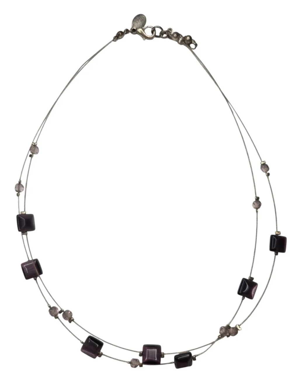 Express Vintage 90s Floating Square Purple Beaded Crystal Illusion Necklace
